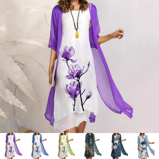 🔥Begränsad tid sommar 49 % rabatt--Klänning i två delar för damer med blommönster