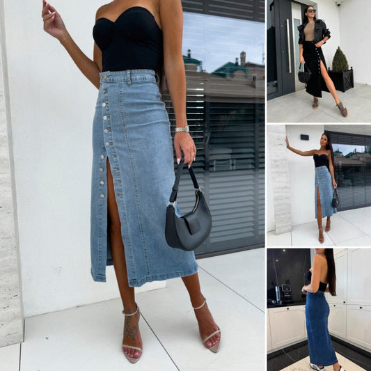 Stilren Jeanskjol i Bodycon-Modell med Knappstängning och Slits