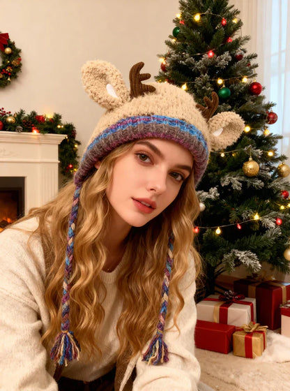 🎁🎄Julrea 50 % rabatt! 🦌Originaldesign Festlig julmössa med horn🧶