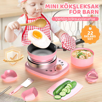 👧🏻 55% REA NU! 🎁 Mini-Köksleksak 22-delars Set - Äkta Ljud & Belysning, Perfekt Present för Barns Kreativa Lek 🍳✨
