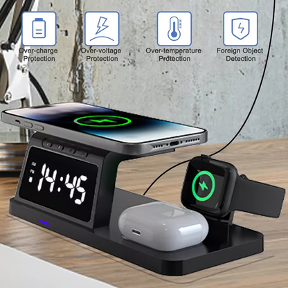 ⚡🔋 -50%! 🕐 Trådlös Snabbladdningsstation 7-i-1 med Klocka – 15W Laddning, Flera Enheter & Adaptiv Belysning