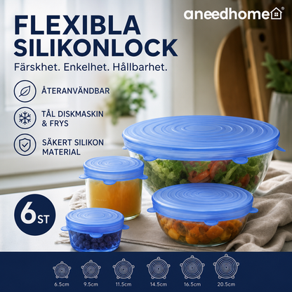 📢📢50 % RABATT !! ⏰ Silikonlock för matförvaring – 6-pack | Tätt & flexibelt
