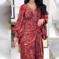 🔥🌹V-Neck Bishop Sleeve Printed Dress💃