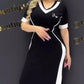Trendig randig V-ringad Slim Fit-klänning för kvinnor