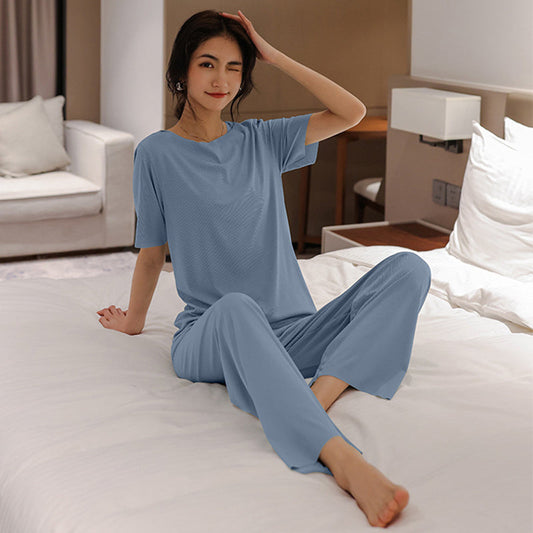 Avslappnad Enfärgad Stretchig Loungewear 2-Delad Set