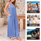 Damer med V-ringad ärmlös jumpsuit med vida ben