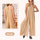 Damer med V-ringad ärmlös jumpsuit med vida ben
