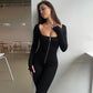 Slimmad Passform Långärmad Dragkedja Jumpsuit