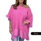 Löst plisserade off shoulder-blusar för kvinnor