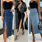 Stilren Jeanskjol i Bodycon-Modell med Knappstängning och Slits