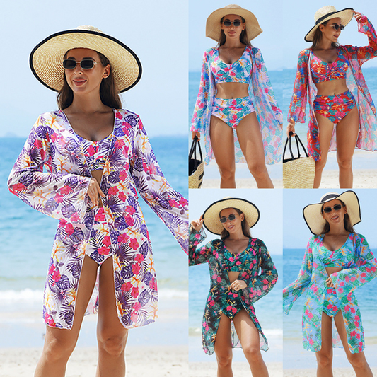 👙Dammode Flerfärgad tryckt Bikini Baddräkt 3 delar Setz🌟3 delar, oändliga stilar – din kropp förtjänar mer än enkelbad.