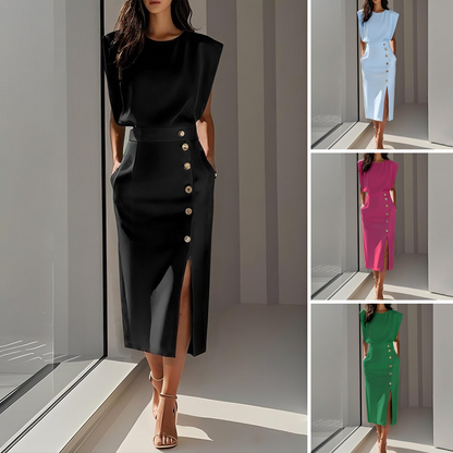 ✨ Dam Midiklänning med Elegant Slits – Figursydd Silhuett, Mjukt Tyg & Perfekt För En Stilren Sommarkväll 💃