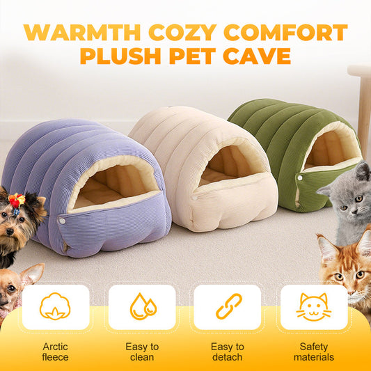 🛏️ 50% RABATT NU! ✨ Plyschgrotta för Husdjur - Extra mjuk och varm bädd med andningsbart design för katter och små hundar 🐾💤