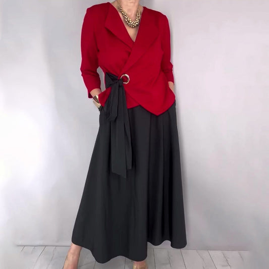 👗 60% RABATT! 🎉 Dam 2-delat Set – Snygg Topp & Enfärgad Kjol, Modern & Mångsidig 👚📦