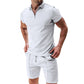☀️👕 50% RABATT! | Sommarcasual Set – Våffelskjorta med Dragkedja & Matchande Shorts!