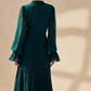 👗💕 50% RABATT! Begränsad Tid | Damernas Midi-klänning med Nyckelhålshals & Volangkant