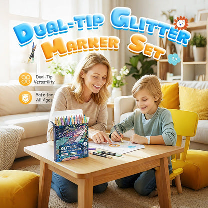 ✨ 50% RABATT! ✨ Glittriga penselpennor med dubbelspets – Glittrande akrylpennor för pyssel & teckning 🎨