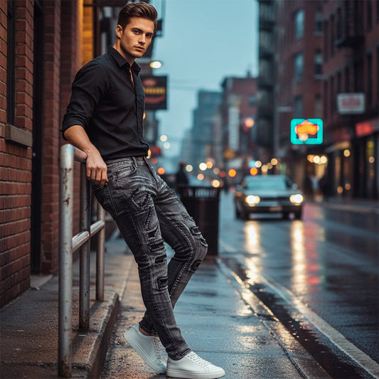 Herrens Slim Fit Destroyed Jeans