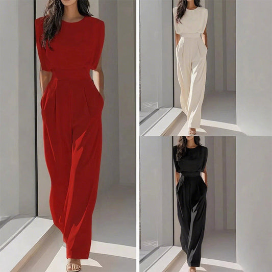 👗 50% RABATT ✨ | Kvinnlig Jumpsuit med Vida Ben – Sidfickor & Mjuk Polyester