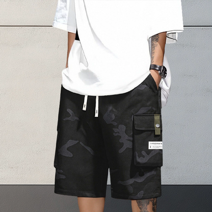 Herr camo cargoshorts med dragsko i midjan