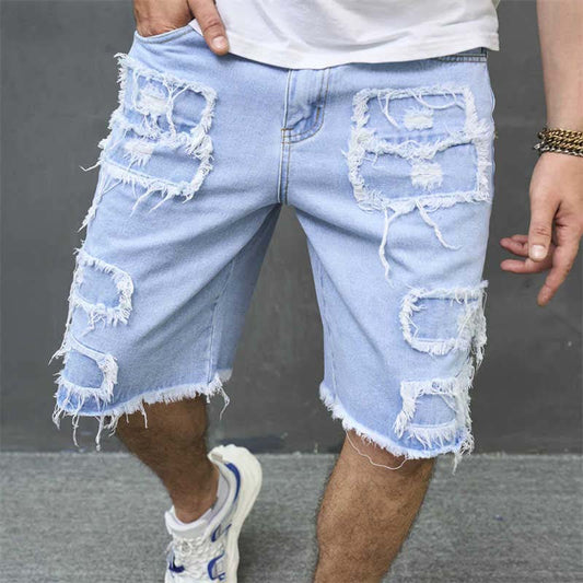 🔥50% RABATT NU!🔥Herrshorts med slitna detaljer i denim