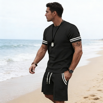 ✨ 55 % rabatt🔥 2-delat set för män: randig t-shirt och shorts