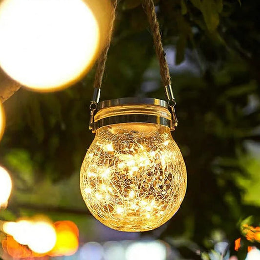 🫙✨Solcellsdriven lykta i krackelerat glas för trädgård och uteplats🏮