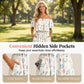 👗 50% RABATT NU! 🌸 Tryckt Off-Shoulder Kortärmad Maxiklänning – Blommönster, Rynkad Liv & Dolda Fickor För En Avslappnad Elegans ✨