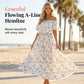 👗 50% RABATT NU! 🌸 Tryckt Off-Shoulder Kortärmad Maxiklänning – Blommönster, Rynkad Liv & Dolda Fickor För En Avslappnad Elegans ✨