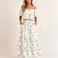 👗 50% RABATT NU! 🌸 Tryckt Off-Shoulder Kortärmad Maxiklänning – Blommönster, Rynkad Liv & Dolda Fickor För En Avslappnad Elegans ✨