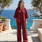 👚 50% RABATT NU! 👖 Kvinnors Ståkrage Topp & Vida Byxor Set – Vardagschic, Ansträngningslös Stil & Heldagskomfort 🌿