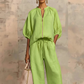 👚 50% RABATT NU! 💃 Damernas Enfärgad 2-Delars Casual Tracksuit Set – Puffärmar & Vida Byxor ✨