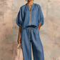 👚 50% RABATT NU! 💃 Damernas Enfärgad 2-Delars Casual Tracksuit Set – Puffärmar & Vida Byxor ✨