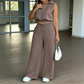 👚 50% RABATT NU!✨ Damer Tvådelars Lounge Set – Krage Crop Top & Vida Byxor – Dragsko & Andningsbar – Chic Casual Outfit 👖