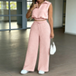 👚 50% RABATT NU!✨ Damer Tvådelars Lounge Set – Krage Crop Top & Vida Byxor – Dragsko & Andningsbar – Chic Casual Outfit 👖