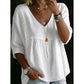 👚 50% RABATT NU! 🕊️ Kvinnors Casual V-ringad Spetskant Topp – Kejsarskuren, Lättvikt & 3/4 Ärmar – Flödande, Andningsbar & Romantisk ✨