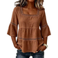 👚 50% RABATT NU! 🌼 Fyrkantig Hals Boho-blus – Virkad Spets, Klockärmar & Lagrad Flöde – Luftig & Elegant 🌿