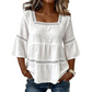 👚 50% RABATT NU! 🌼 Fyrkantig Hals Boho-blus – Virkad Spets, Klockärmar & Lagrad Flöde – Luftig & Elegant 🌿