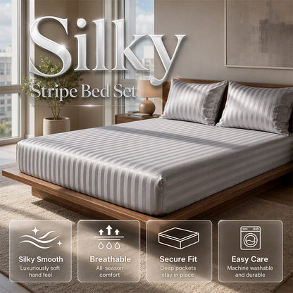 ✨50 % RABATT✨Silkigt Satinrandig Påslakan-Set med Dra-på-Lakan🛏️