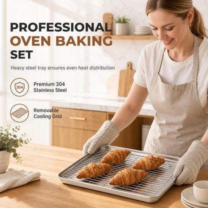 Rectangular Stainless Steel Baking Tray With Wire Cooling Rack
