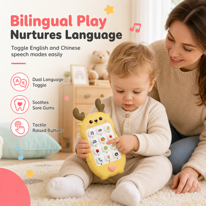📱 Cartoon Deer Baby Toy Phone Bilingual Early Educational Simulation Smartphone with Music and Stories for Toddlers