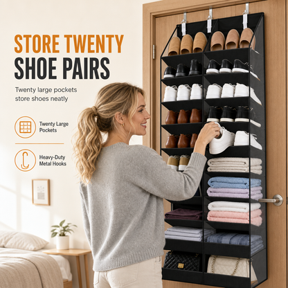 Over the Door Hanging Storage Bag with 20 Mesh Pockets Large Capacity Non-Woven Multi-Layer Organizer for Household Storage