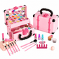 Kids Pretend Play Makeup Kit for Girls Stage Performance Cosmetics and Eyeshadow Toy Set with Carrying Case