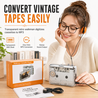 📼 50 % RABATT NU! 🎧 Transparent bärbar kassettbandspelare & kassett till MP3-omvandlare med USB-C – rädda dina gamla band ✨