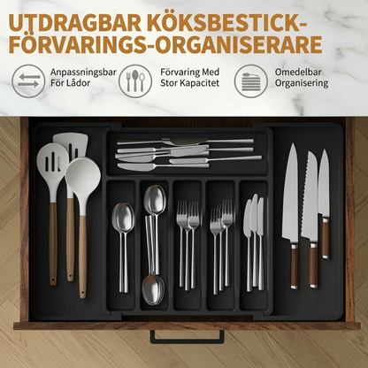 🍽️50% RABATT🍴Utdragbar bestickorganisatör, praktisk förvaring för köksredskap🗄️