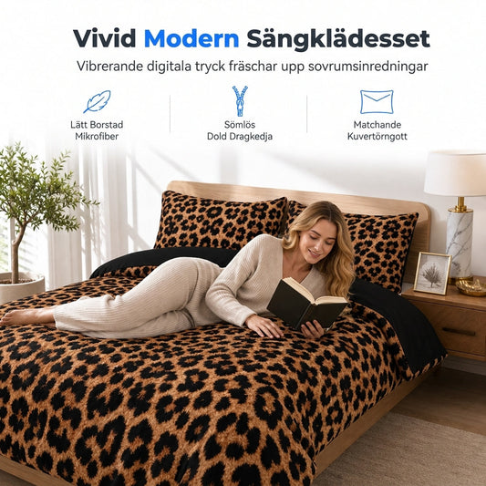 💥 50% rabatt – Geometriskt anime-sängklädesset med leopardmönster,  2–3-delat set: påslakan & örngott ✨🛌