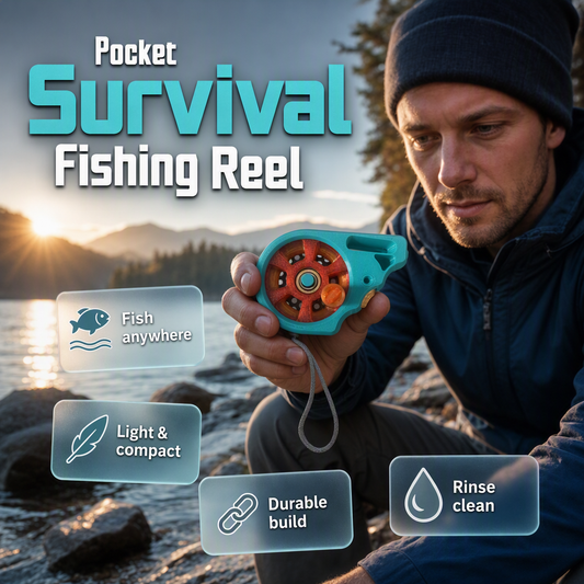 🎣 50% RABATT! ✨ Bärbar spölös fickfiskerulle – Kompakt handrulle i 304 rostfritt stål för brygg- & strandfiske