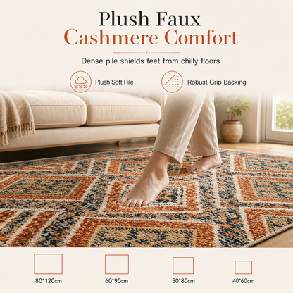 Bohemian Faux Cashmere Area Rug for Living Room and Bedroom Dust Resistant and Easy to Clean Floor Mat