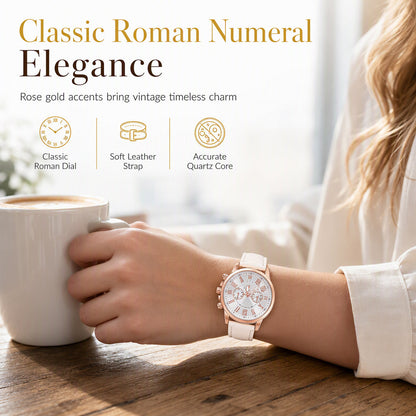⏳50 % rabatt under en begränsad tid⏰Enkelt kvartsur för damer med läderarmband och urtavla med tre fönster🌸⌚