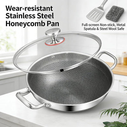 📢📢50 % RABATT!! ⏰Tjock stekpanna i rostfritt stål med nonstick-beläggning och lock, platt